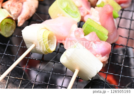 バーベキューで焼き鳥 バーベキューで焼き鳥 126505193
