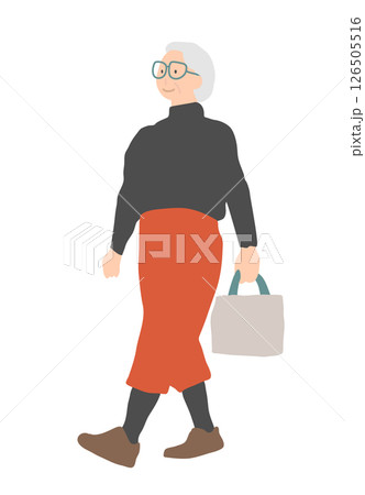 黒いトップスと赤いスカートの白髪シニア女性 黒いトップスと赤いスカートの白髪シニア女性 126505516