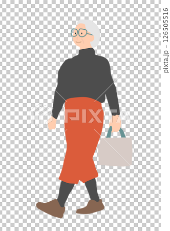 黒いトップスと赤いスカートの白髪シニア女性 黒いトップスと赤いスカートの白髪シニア女性 126505516