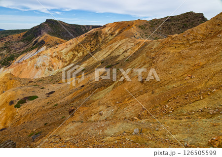 安達太良山・馬ノ背の火口壁と鉄山 126505599