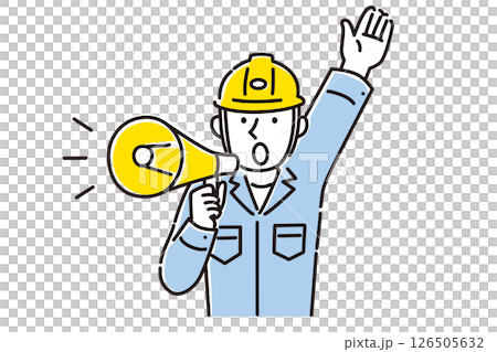 一名男員工使用擴音器解釋的插圖 126505632
