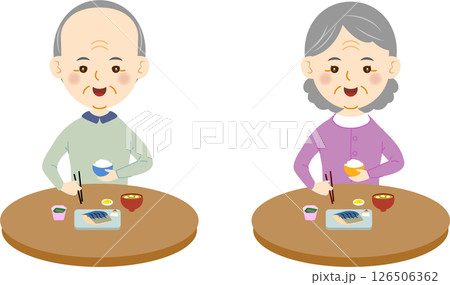 バランスの良い食事をする高齢者 バランスの良い食事をする高齢者 126506362