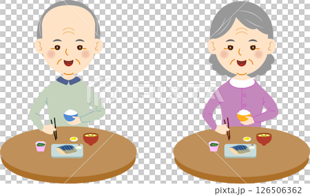 バランスの良い食事をする高齢者 バランスの良い食事をする高齢者 126506362