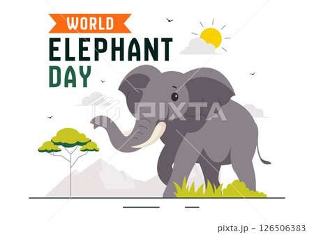 Happy World Elephant Day Vector Illustration on August 12, featuring Elephants for Conservation and Salvation Efforts in a Flat Style Background 126506383