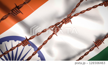 The India flag and Barbed wire image 3d Rendering. 126506463