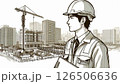 建設現場で働く男性　白黒　横長 126506636