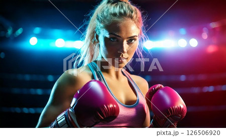 ボクシングをする女性 ファイティングポーズ AI生成素材 ボクシングをする女性 ファイティングポーズ AI生成素材 126506920