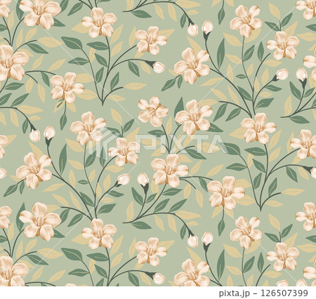 Elegant Hand Painted Curly Flower Motif Art Compositions 126507399
