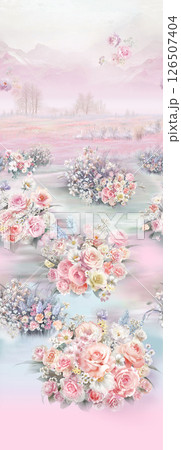 Elegant Hand Painted Curly Flower Motif Art Compositions 126507404