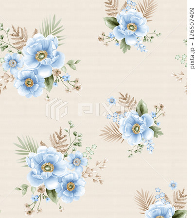 Elegant Hand Painted Curly Flower Motif Art Compositions 126507409