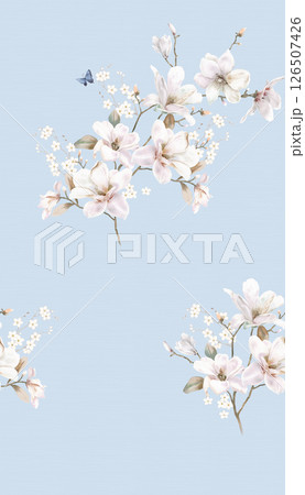 Elegant Hand Painted Curly Flower Motif Art Compositions 126507426