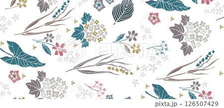 Elegant Hand Painted Curly Flower Motif Art Compositions 126507429