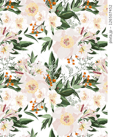 Elegant Hand Painted Curly Flower Motif Art Compositions 126507452