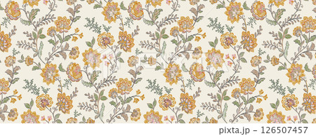 Elegant Hand Painted Curly Flower Motif Art Compositions 126507457