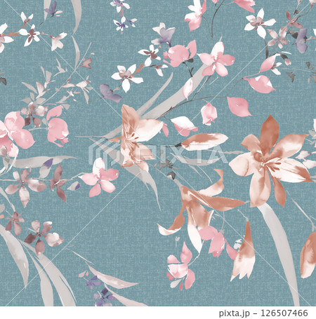 Elegant Hand Painted Curly Flower Motif Art Compositions 126507466