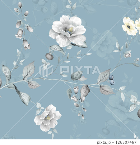 Elegant Hand Painted Curly Flower Motif Art Compositions 126507467