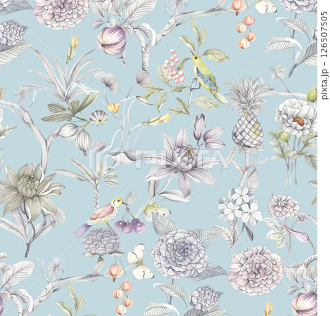 Whimsical Handmade Scroll Floral Design Sketch Graphics 126507505