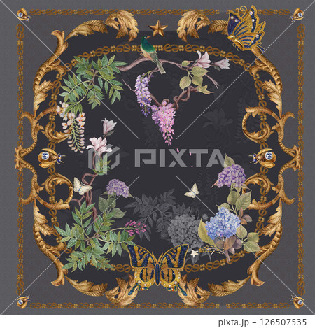 Whimsical Handmade Scroll Floral Design Sketch Graphics 126507535