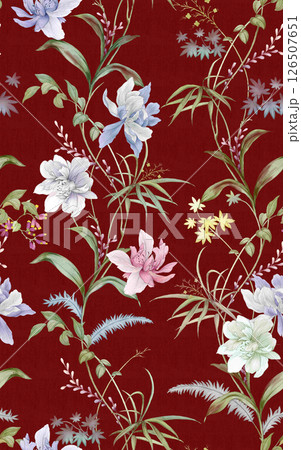Unique Hand Illustrated Curly Floral and Scroll Motif Works 126507651