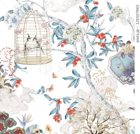 Unique Hand Illustrated Curly Floral and Scroll Motif Works 126507665