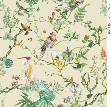 Unique Hand Illustrated Curly Floral and Scroll Motif Works 126507667