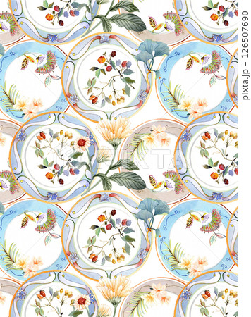 Unique Hand Illustrated Curly Floral and Scroll Motif Works 126507690