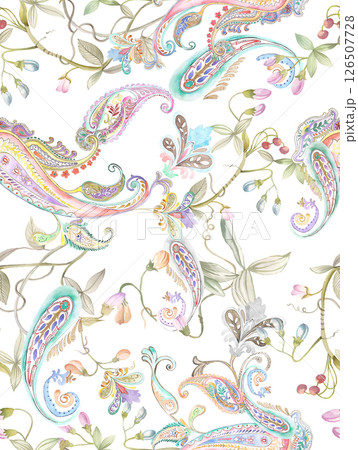 Unique Hand Illustrated Curly Floral and Scroll Motif Works 126507728