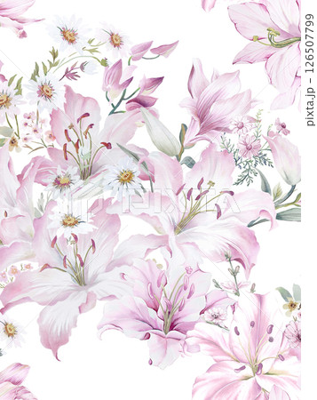 Exquisite Hand Rendered Flower Scroll Pattern Creations 126507799