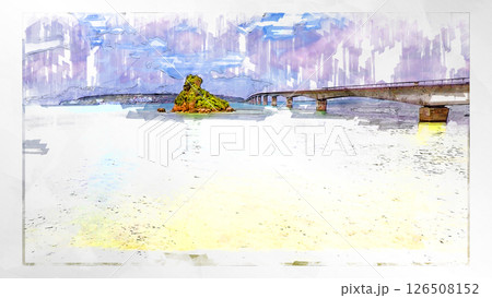 スケッチ風 スケッチ 風景 キレイ 俯瞰 ドローン写真 上空 空 山 空中 浮遊 幻想的 ドローン 126508152