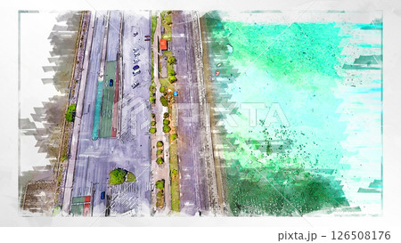 スケッチ風 スケッチ 風景 キレイ 俯瞰 ドローン写真 上空 空 山 空中 浮遊 幻想的 ドローン 126508176