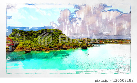 スケッチ風 スケッチ 風景 キレイ 俯瞰 ドローン写真 上空 空 山 空中 浮遊 幻想的 ドローン 126508198