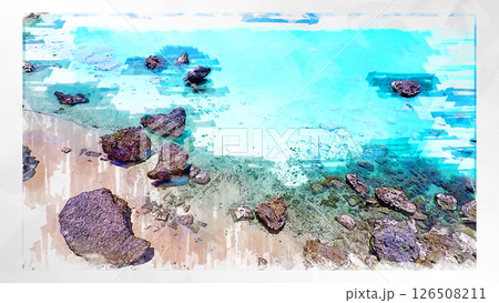 スケッチ風 スケッチ 風景 キレイ 俯瞰 ドローン写真 上空 空 山 空中 浮遊 幻想的 ドローン 126508211