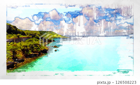 スケッチ風 スケッチ 風景 キレイ 俯瞰 ドローン写真 上空 空 山 空中 浮遊 幻想的 ドローン 126508223