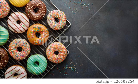 ドーナツ　コピースペース　背景　フレーム　イメージ　デザイン　テンプレート　壁紙　素材 126508254