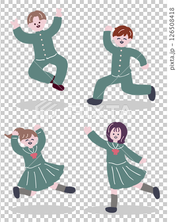 Illustration of happy male and female students in retro colors 126508418