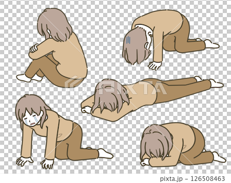 憂鬱的年輕女子姿勢集（休閒服） 126508463