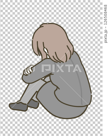 Back view of a young woman sitting on the floor (suit) Back view of a young woman sitting on the floor (suit) 126508468