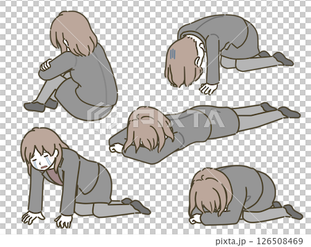 Depressed young woman pose set (suit) Depressed young woman pose set (suit) 126508469