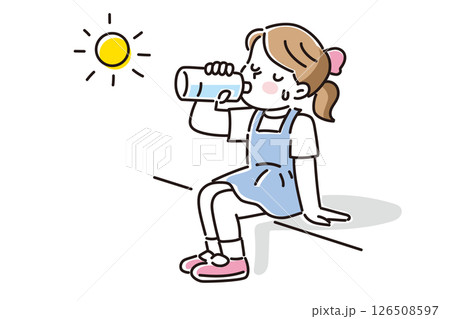太陽の下で水分補給をする女の子のイラスト 太陽の下で水分補給をする女の子のイラスト 126508597