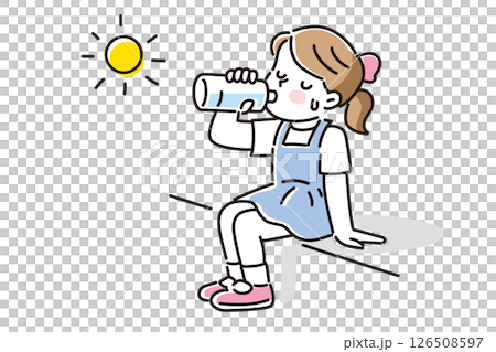 女孩在陽光下補水的插圖 女孩在陽光下補水的插圖 126508597