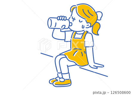 太陽の下で水分補給をする女の子のイラスト 126508600