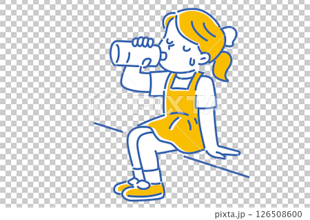 太陽の下で水分補給をする女の子のイラスト 126508600