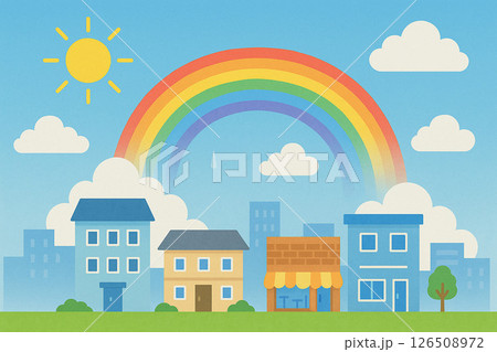 虹と晴れた街並み 126508972
