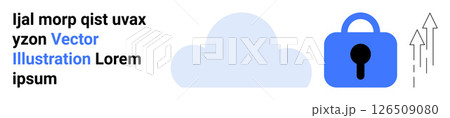 Cloud icon next to blue lock with upward arrows, suggesting secure data transfer. Ideal for tech security, cloud storage safety, data protection, privacy, backup services, and cybersecurity themes Cloud icon next to blue lock with upward arrows, suggesting secure data transfer. Ideal for tech security, cloud storage safety, data protection, privacy, backup services, and cybersecurity themes 126509080