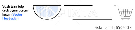 Lemon slice connected to empty shopping cart with bar lines. Ideal for e-commerce, fruit sales, healthy lifestyle, online groceries, organic food, nutrition, and wellness websites. Banner for landing 126509138