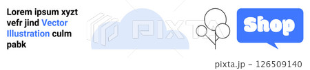 Blue cloud, balloons, and blue speech bubble with text Shop. Ideal for online shopping, sales promotion, e-commerce, digital marketing, and festive offers. Banner for landing page 126509140