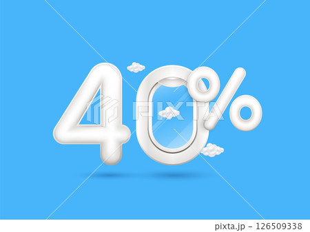 Travel season promotion up to 40 off. Number four airplane window with the percent symbol front on a blue background. For design tourism advertising media. 3D Vector. Travel season promotion up to 40 off. Number four airplane window with the percent symbol front on a blue background. For design tourism advertising media. 3D Vector. 126509338