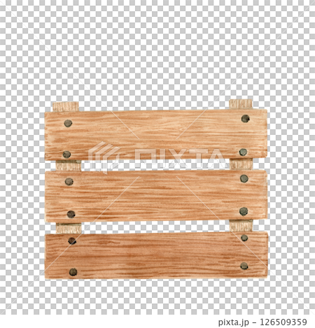 Wooden crate isolated on white. Hand painted in watercolor. Rustic high quality illustration with wood texture in simple stile for vintage design, flower and vegetable shops, organic food labels, logo 126509359