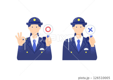 女性警察官がマルバツ札でジャッジするイラスト OK判定を出す上半身ベクターイラスト素材 女性警察官がマルバツ札でジャッジするイラスト OK判定を出す上半身ベクターイラスト素材 126510005