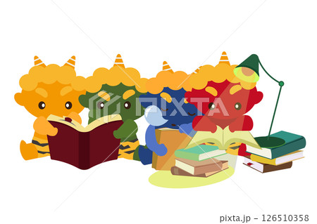 読書を楽しむカラフルな鬼たちのイラスト 126510358